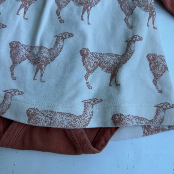 Kate Quinn Llama Emu Print Dress Size 3-6 Months Orange Cream - Picture 2 of 4